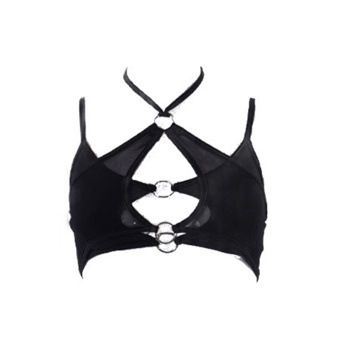 My Next Confession Mesh Corset Crop Top (Black)