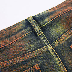 Too Slick To Handle Washed Denim Straight Leg Cargo Jeans