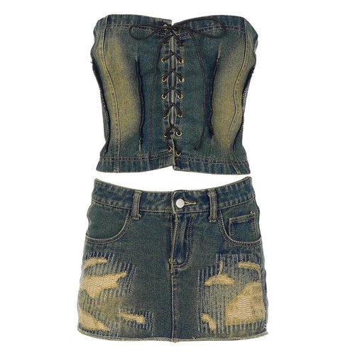 Alexis Washed Vintage Denim Mini Skirt Set