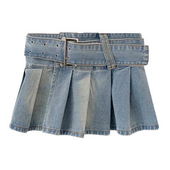 So Y2K Low Rise Belted Denim Mini Skirt