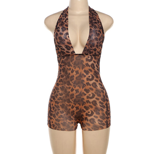 In Too Deep Plunge Halter Leopard Print Romper