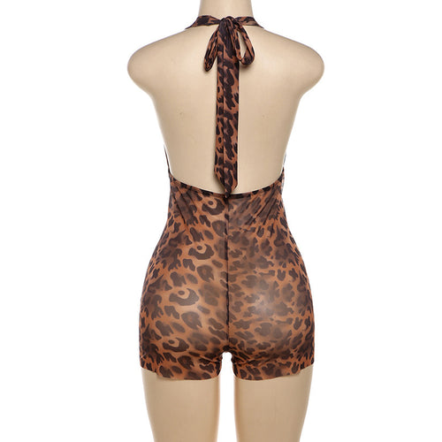 In Too Deep Plunge Halter Leopard Print Romper