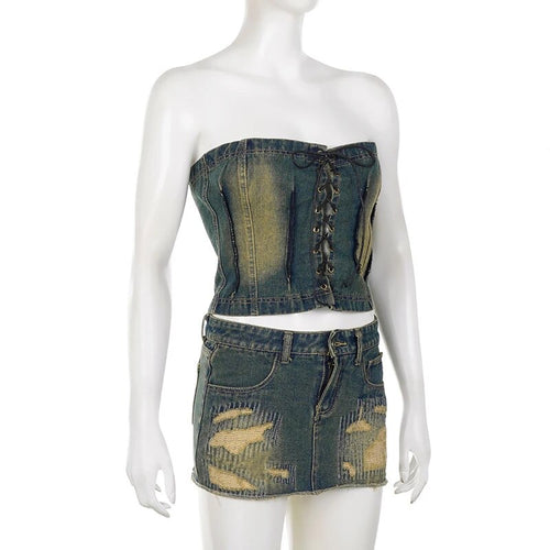 Alexis Washed Vintage Denim Mini Skirt Set