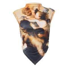 So Heavenly Mock Neck Printed Tank Top