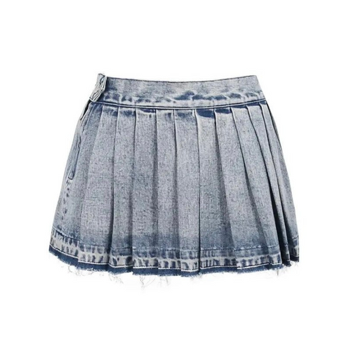 When You Bad Like That Pleated Washed Denim Mini Skirt (Pre-Order)