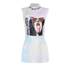 Bad B Graphic Print Cutout Sleeveless Mini T-Shirt Dress