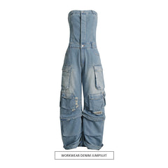 Billie Strapless Cargo Denim Jumpsuit