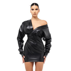 Step On The Scene Faux Leather Plunge Mini Dress