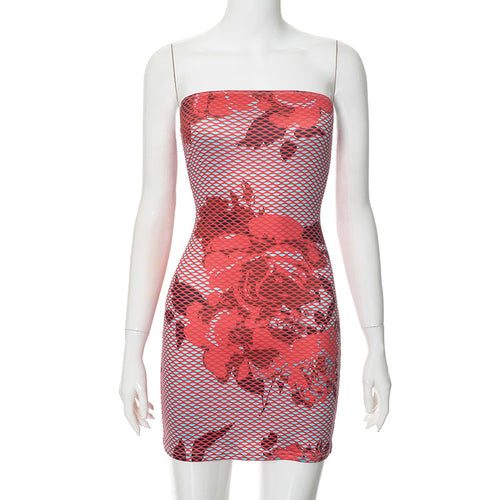 It's All Roses Lace Print Tube Bodycon Mini Dress