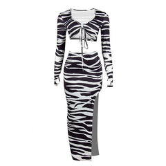 Wild Thing Zebra Print Long Sleeve Maxi Skirt Set