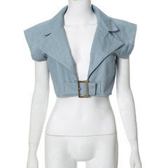 Lana Belted Faux Denim Vest Top