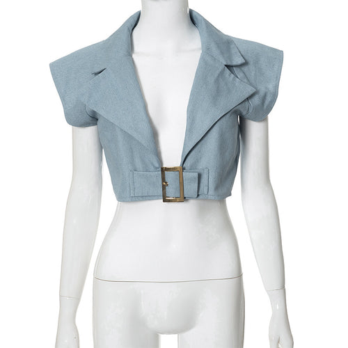 Lana Belted Faux Denim Vest Top