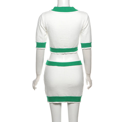 On The Green Knit Short Sleeve Polo Mini Skirt Set