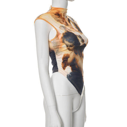 So Heavenly Mock Neck Printed Tank Top