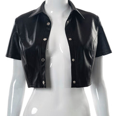 Maura Button Front Faux Leather Crop Top