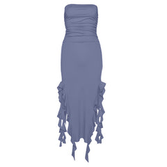 Strapless Ruffle Midi Dress