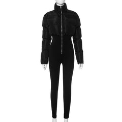 Ski Season Cropped Puffer Stretch Jumpsuit