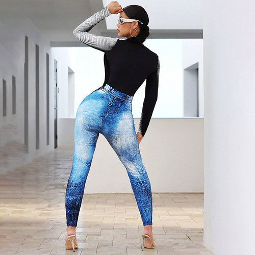 She Bodied Denim Printed Long Sleeve Jumpsuit