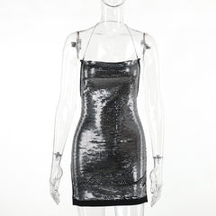 All For Fun Chain Strap Backless Sequin Mini Dress