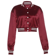 IT GIRL Cropped Satin Varsity Jacket