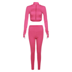 In A Zip Long Sleeve High Waist Ribbed Legging Pant Set