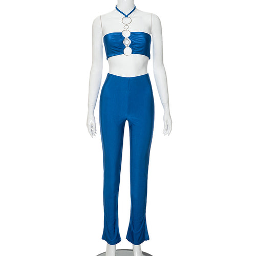 Look This Way Cutout Halter Flare Pant Set