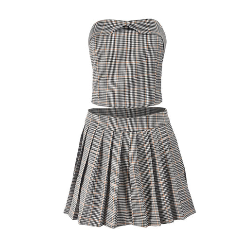 Skooled You Pleated Plaid Mini Skirt Set