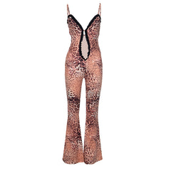 Take The Plunge Animal Print Sleeveless Flare Jumpsuit