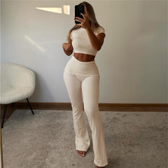 Solid Short Sleeve T-Shirt High Waist Legging Pant Set