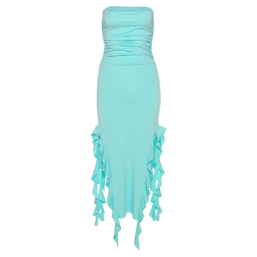 Strapless Ruffle Midi Dress