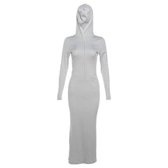 Step Your Game Up Hooded Long Sleeve Ribbed Knit Midi Dress