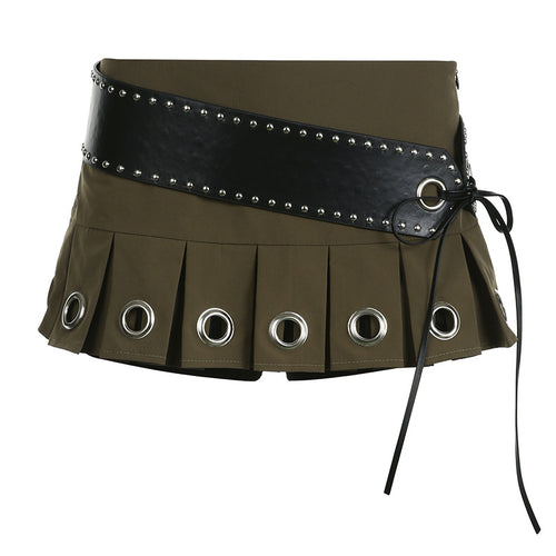 Military Brat Belted Pleated Micro Mini Skirt