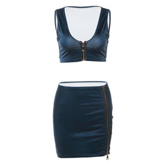 Milani Low Cut Sleeveless Zipper Mini Skirt Set