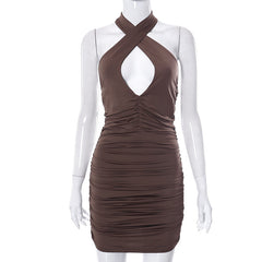 Brittany Sleeveless Ruched Cutout Halter Mini Dress