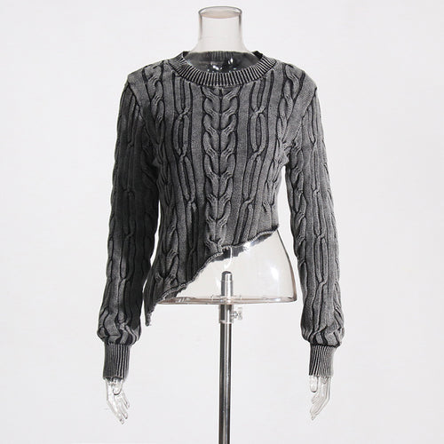 Rosalie Asymmetric Washed Thick Cable Knit Sweater