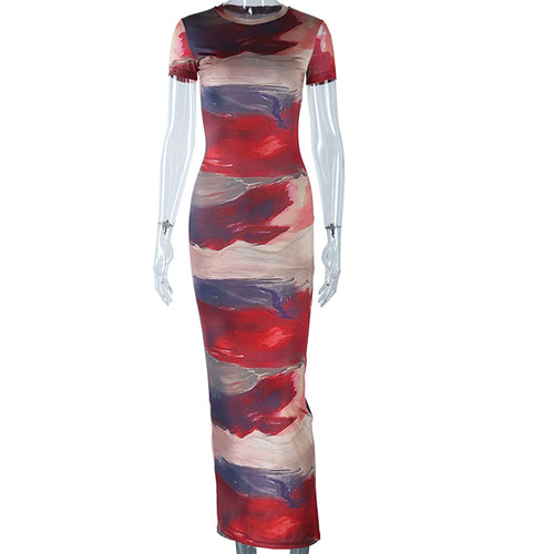 Painted Beauty Printed Short Sleeve Bodycon Maxi Dress