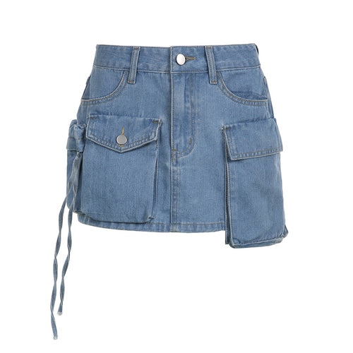 Too Slick To Handle Cargo Denim Mini Skirt (Pre-Order)