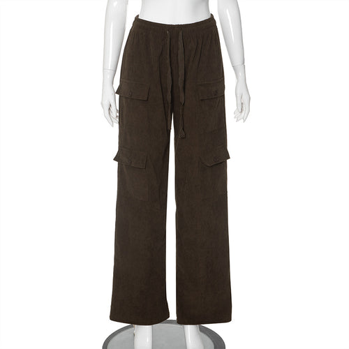 In Dallas Corduroy Drawstring Elastic Waist Straight Leg Cargo Pants