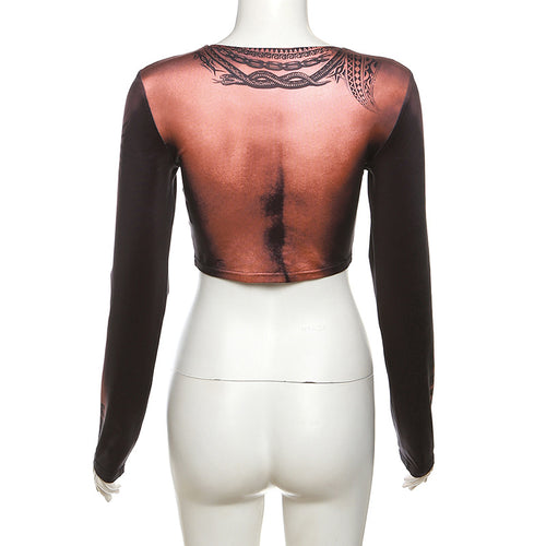 Bare It All Body Print Long Sleeve Crop Top