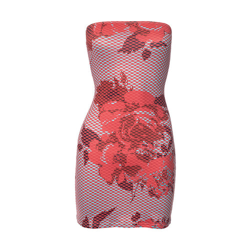 It's All Roses Lace Print Tube Bodycon Mini Dress