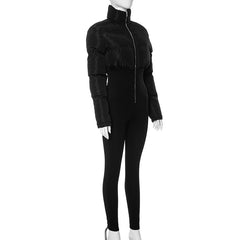 Ski Season Cropped Puffer Stretch Jumpsuit