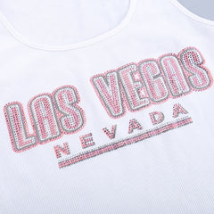 Las Vegas Ribbed Rhinestone Cropped Tank Top