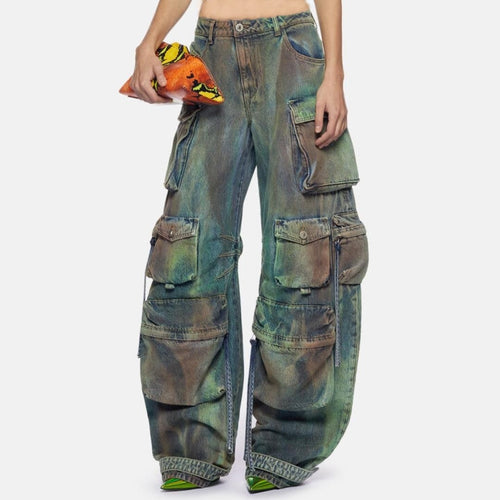 Too Slick To Handle Cargo Denim Halter Cargo Pant Set