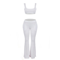 Bianca Sleeveless Cropped Ribbed Flare Leg Pant Set