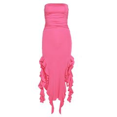 Strapless Ruffle Midi Dress