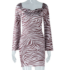 Catch And Release Cowl Neck Animal Print Long Sleeve Mini Dress