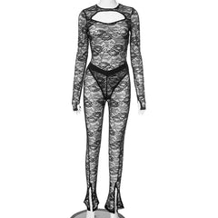 Justina Long Sleeve Cutout Lace Bodysuit Legging Pant Set