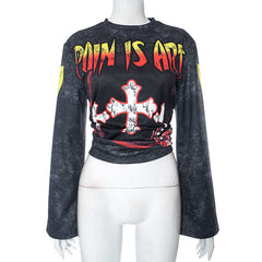 Pain Is Art Oversized Graphic Print Long Sleeve Top