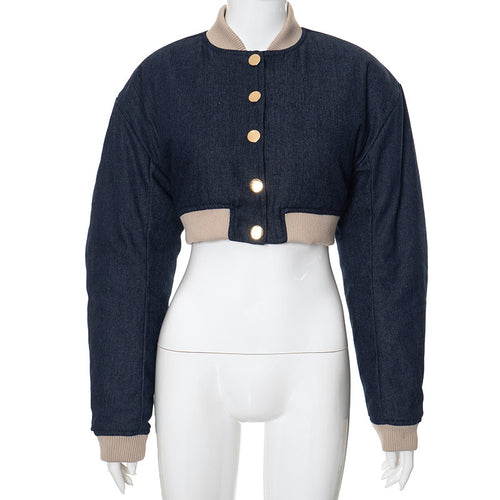 Alter Ego Denim Quilted Cropped Varsity Jacket