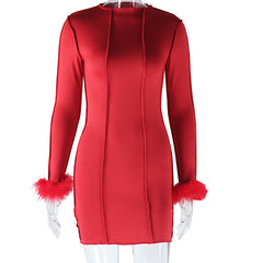 Ruffling Some Feathers Mock Neck Long Sleeve Bodycon Mini Dress